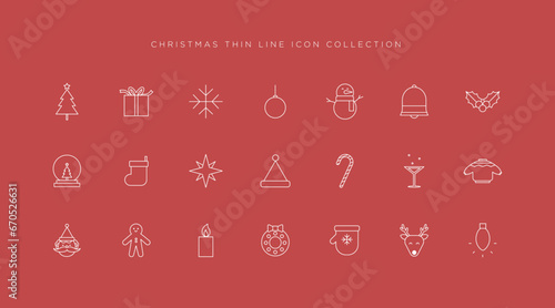 Christmas symbol icon collection in thin line