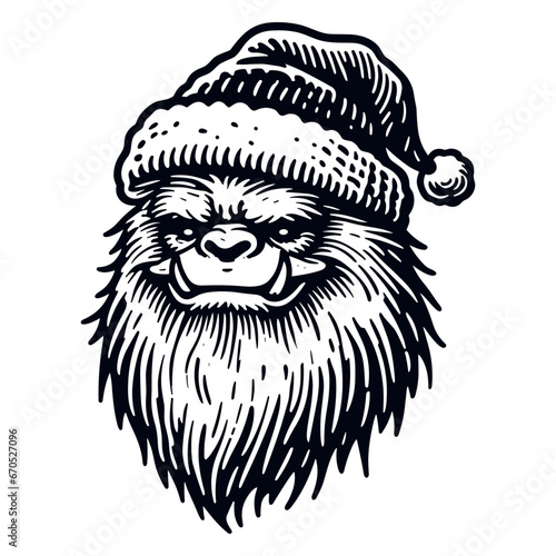 yeti wearing a Santa Claus hat Christmas sketch