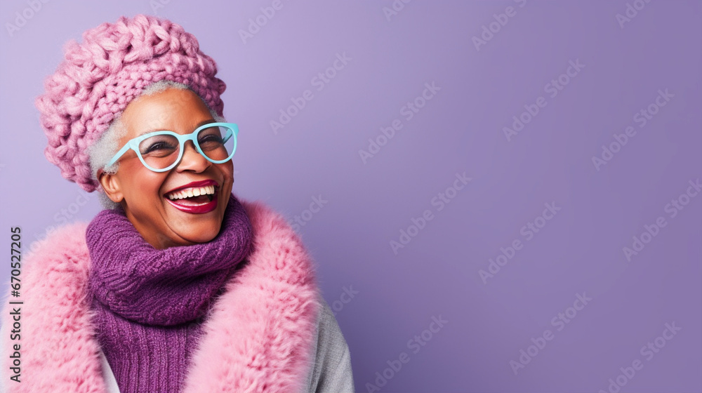 Smiling black woman wearing winter clothes portrait - ai generative Smiling black woman wearing winter clothes portrait - ai generative