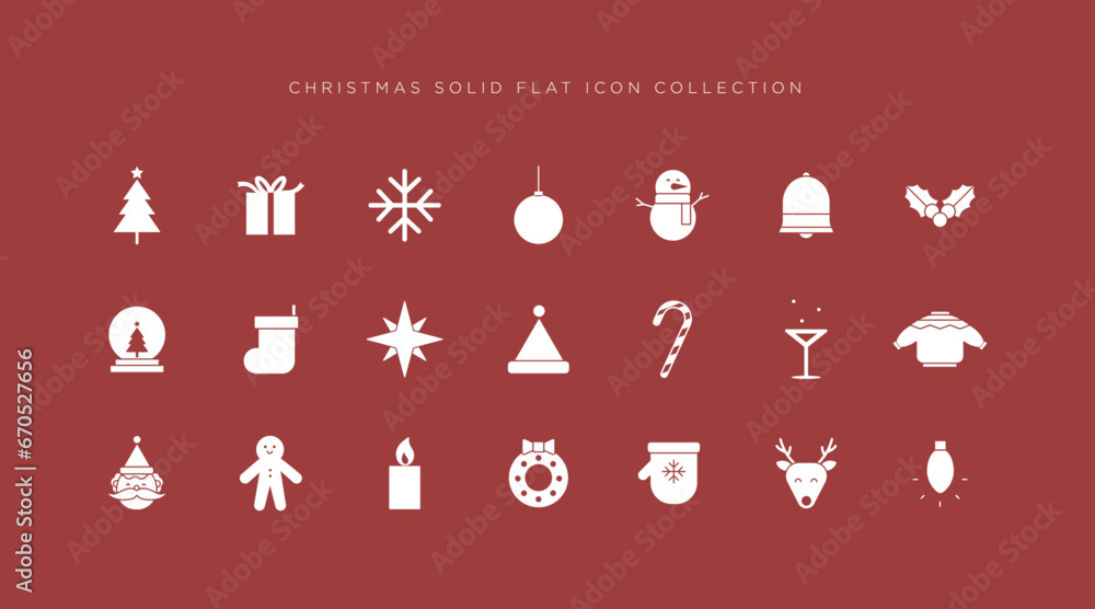 Christmas symbol icon collection in flat solid style - obrazy, fototapety, plakaty 