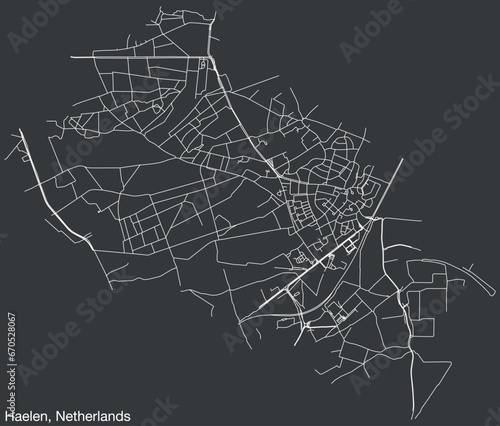Detailed hand-drawn navigational urban street roads map of the Dutch city of HAELEN, NETHERLANDS with solid road lines and name tag on vintage background