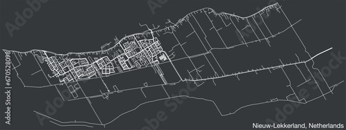 Detailed hand-drawn navigational urban street roads map of the Dutch city of NIEUW-LEKKERLAND, NETHERLANDS with solid road lines and name tag on vintage background