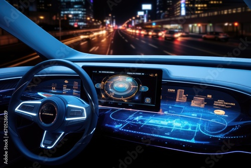 Technology on a new car dashboard. Generative AI © kardaska