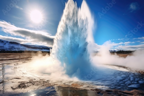 Water erupting from geyser. Generative AI