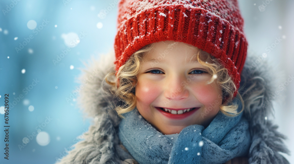 Smiling girl wearing winter clothes in icy weather - ai generative Smiling girl wearing winter clothes in icy weather - ai generative
