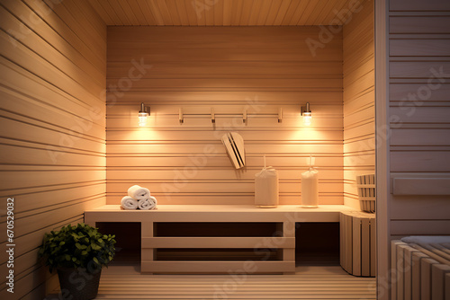 Wooden Sauna interior design, spa sauna, relaxing spa sauna world interior © MrJeans