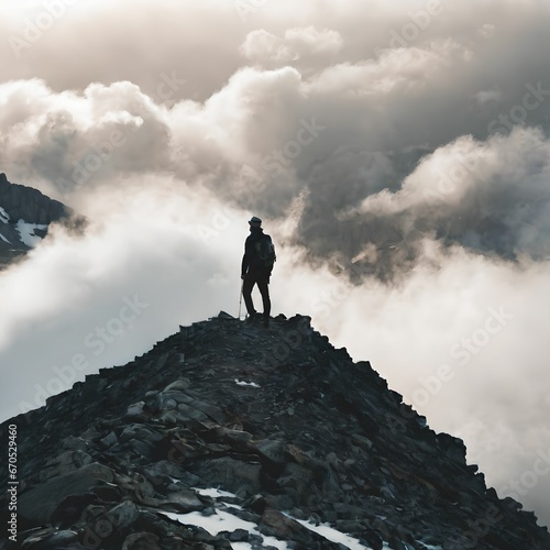 A man on top of a mountain with only clouds around him  © Lucas