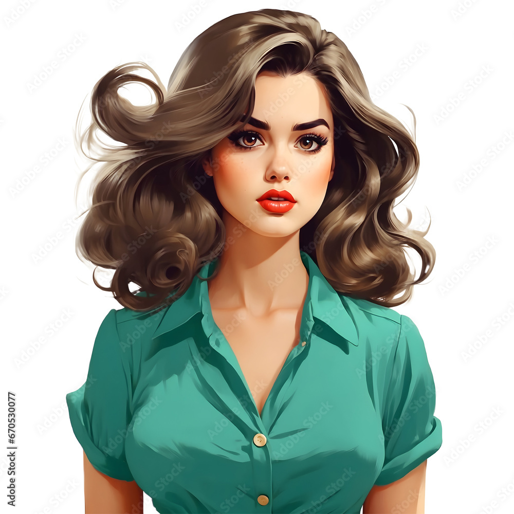 Portrait of a woman with long hair and green shirt. Portrait of a woman with long hair and green shirt.