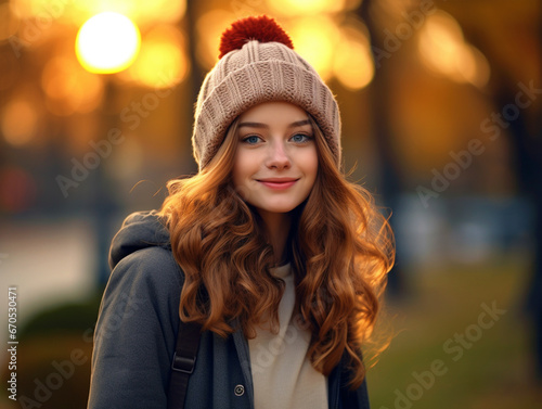 Smiling girl wearing winter clothes portrait - ai generative © DesiArt