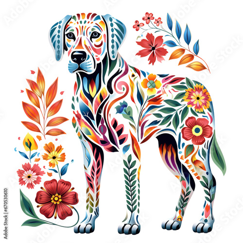 Image of pattern design using Great Dane dog and flowers and leaves. Pet. Animals. Illustration, Generative AI.