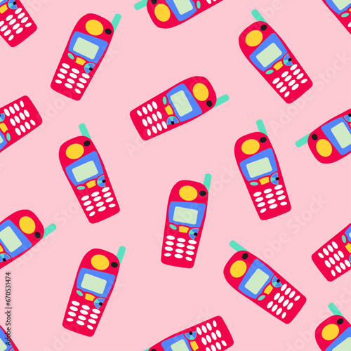 Classic 80s-90s elements in modern style flat, line style. Fashion seamless pattern.Hand drawn vector illustration.