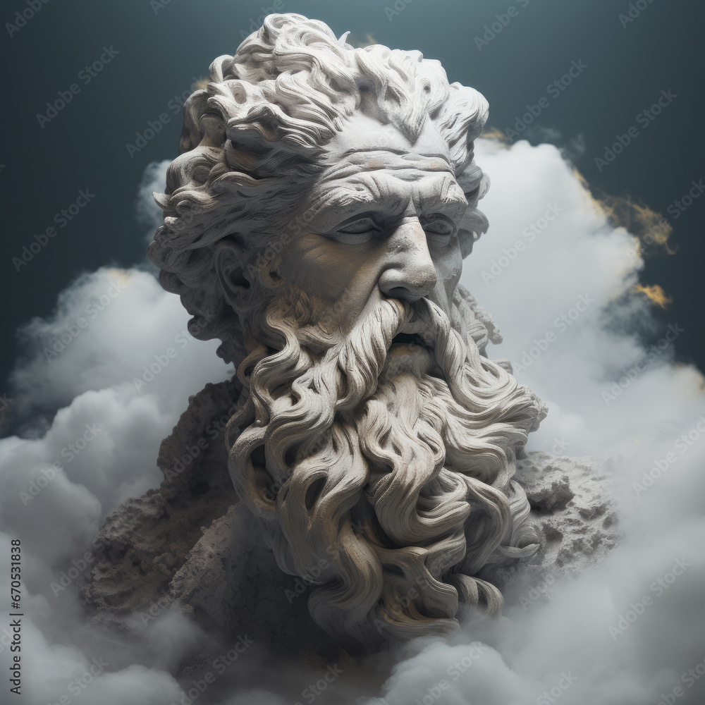 Escultura de un dios entre las nubes. Zeus. Escultura de un dios entre las nubes. Zeus.