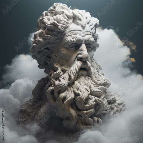 Escultura de un dios entre las nubes. Zeus.