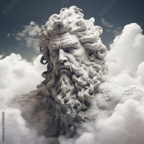 Escultura de un dios entre las nubes. Zeus. photo