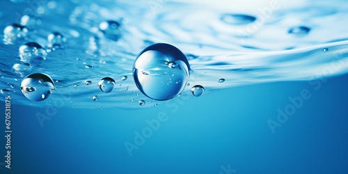 water drops on blue background,lose-up Elegance: Clear Water Surface Splashing