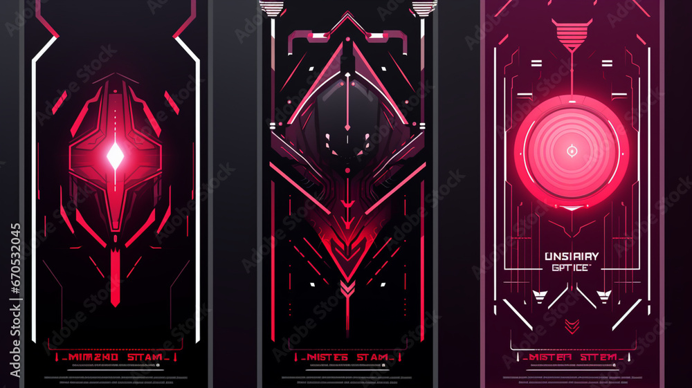 Obraz premium Futuristic Posters with HUD Elements Abstract Cyberpunk Generative AI