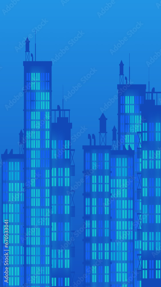 Moon with light building in vertical high resolution. City light buildings background in colorful.