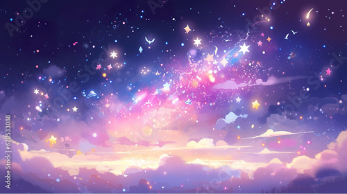 an anime manga artwork of a magical sky full of stars, gift card illustration © Sternfahrer