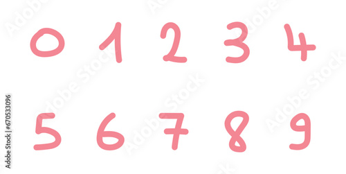 Cartoon set with different numbers 0 to 9. Zero, one, two, three, four, five, six, seven, eight, nine and ten numbers. Mathematics doodle hand writing  concept.