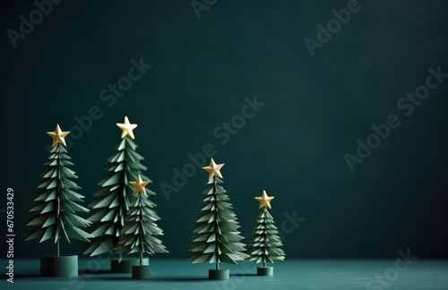 New year mood concept. Minimalist Christmas trees. Accessories for home interior decoration.