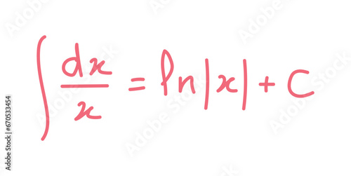 Integral of one over x. Mathematics resources for teachers and students. Scientific doodle handwriting concept.