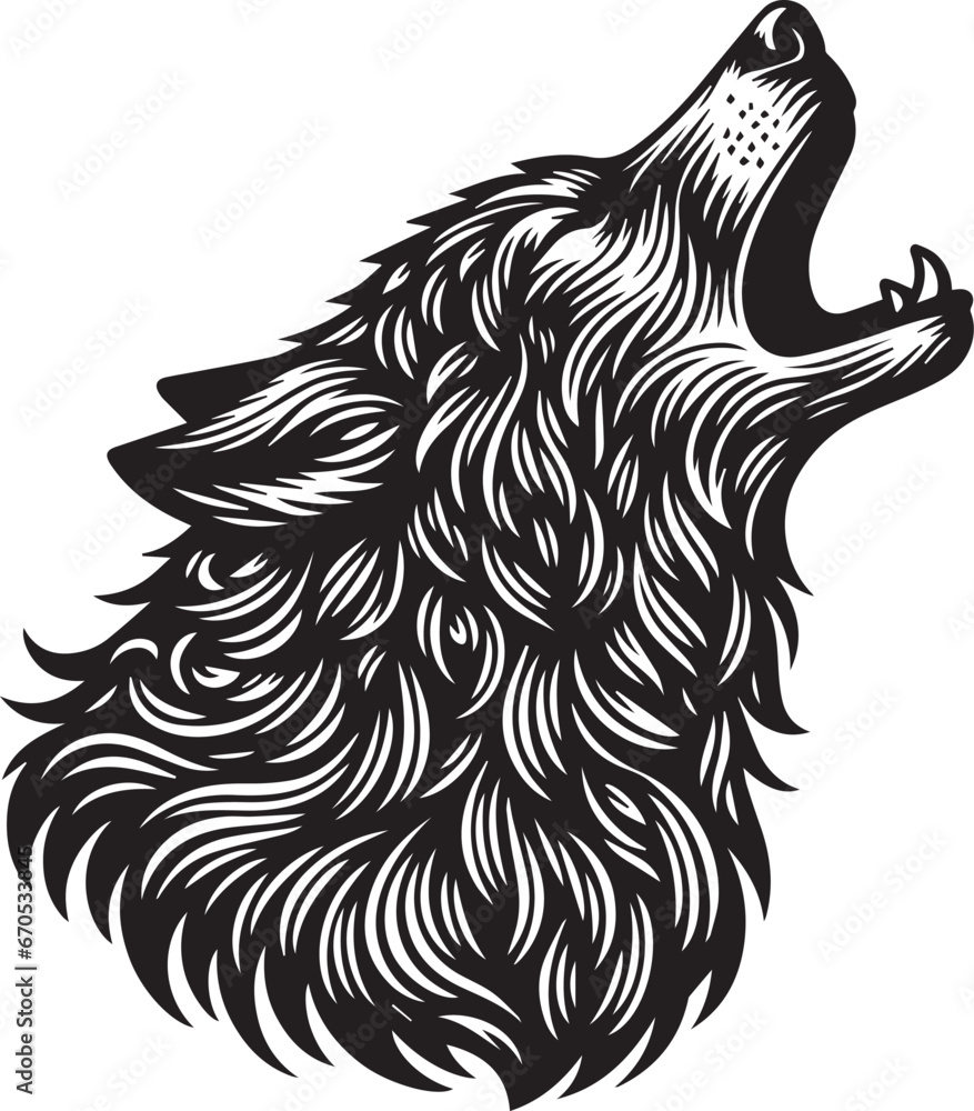 Wolf's Head Howling Silhouette Vector - obrazy, fototapety, plakaty 