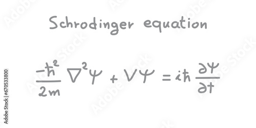 Schrödinger equation. Linear partial differential equation. Scientific resources for teachers and students. Physics doodle handwriting concept.