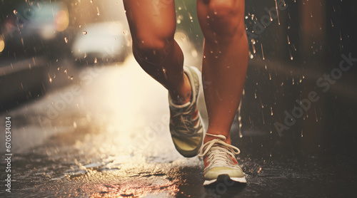 lady’s running legs with running shoes in rain © Enrique