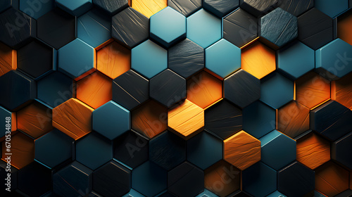 HQ Geometric Hexagon Background Pattern, 3D Texture Hexagonal Shape Wall 4K