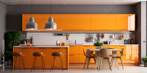 kitchen interior,Vibrant Kitchen with Orange Cabinets,AI Generative 
