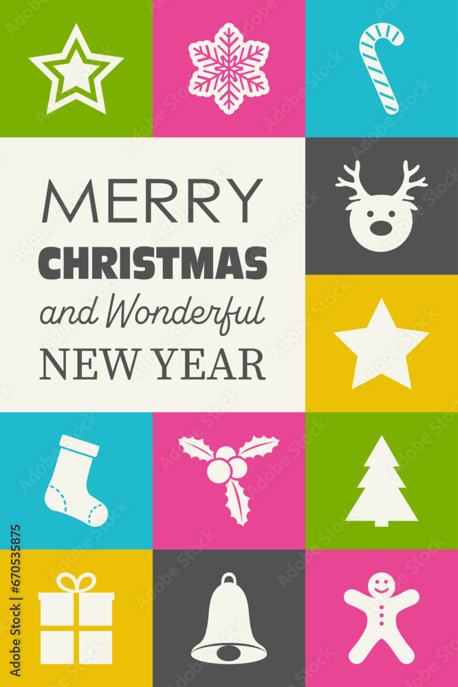 Colourful Christmas greeting card. Modern design. Vector illustration Colourful Christmas greeting card. Modern design. Vector illustration