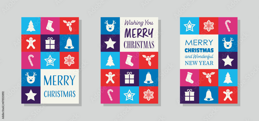 Abstract Christmas card set. Minimalist design. Vector illustration