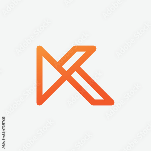 letter K with play button outline style modern creative logo design
