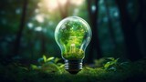 National technology day concept. Innovation and development of futuristic, high tech, technology. Green, eco friendly, sustainable, renewable background with energy bulb.