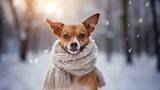 dog wearing scarft winter park