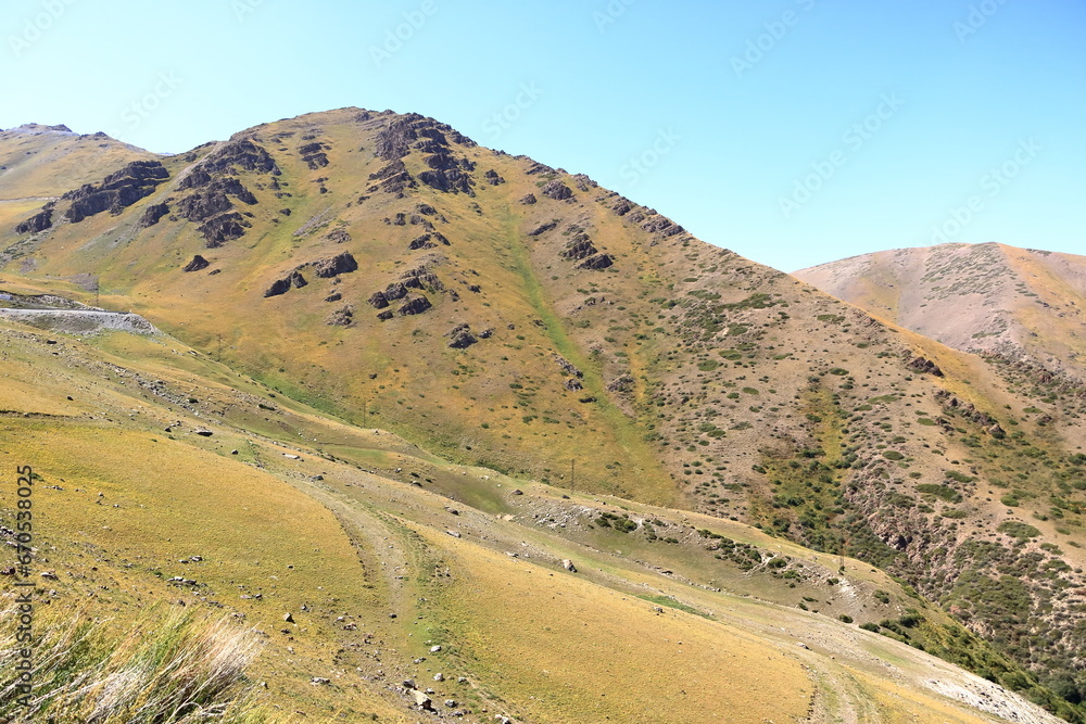 View of the Too-Ashuu pass near Bishkek, Kyrgyzstan, Central Asia
