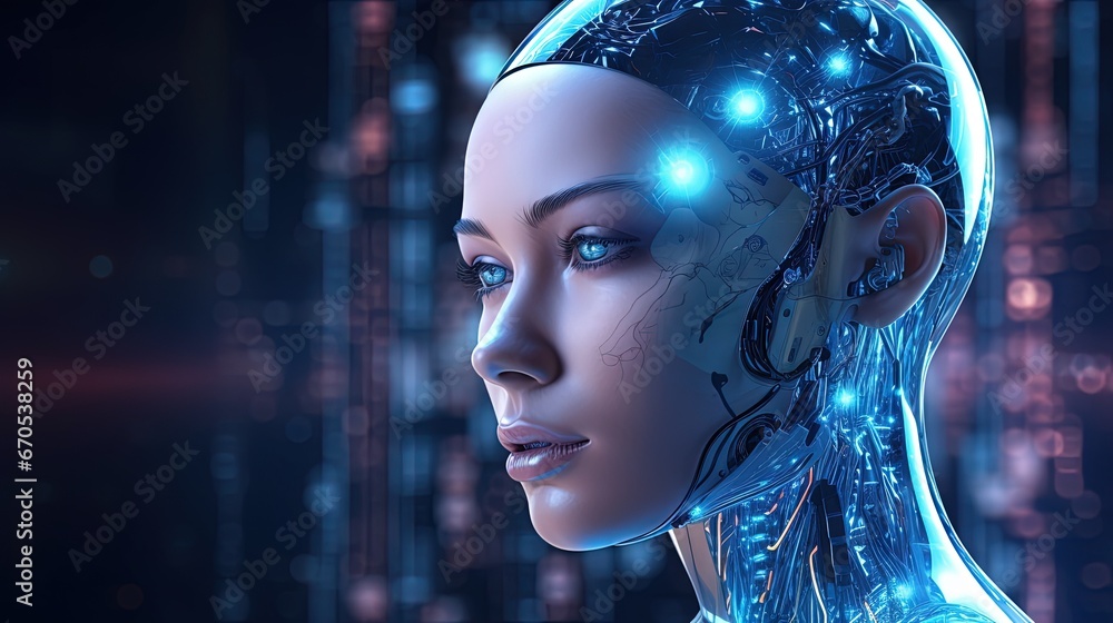 Digital metaverse smart world technology concept, 3D humanoid robot in abstract futuristic cyber space, AI artificial intelligence robot for future life. Digital metaverse smart world technology concept, 3D humanoid robot in abstract futuristic cyber space, AI artificial intelligence robot for future life.