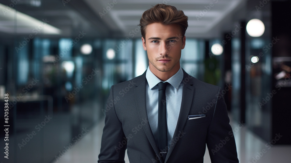 Handsome Young Businessman in Suit Generative AI