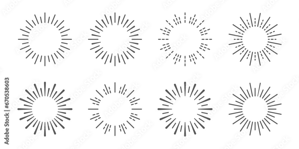 Sunburst set design. Sunbeam collection. sun rays linear. vector stock Sunburst set design. Sunbeam collection. sun rays linear. vector stock