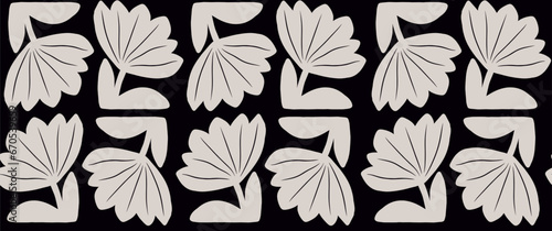Modern hand drawn black flowers ornament seamless pattern Abstract trendy print 