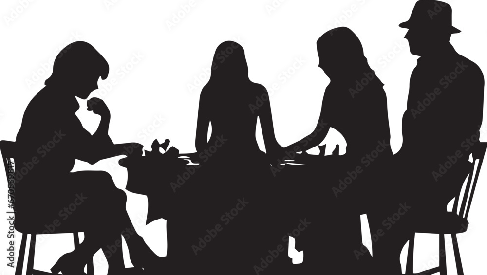 Silhouettes of a group people in a cafe