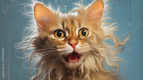an illustration of a funny cat for pet grooming photo