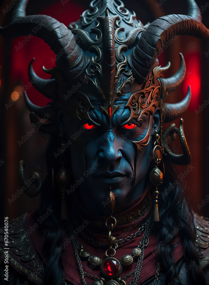 Obraz premium An expressive portrait of a demon from hell.