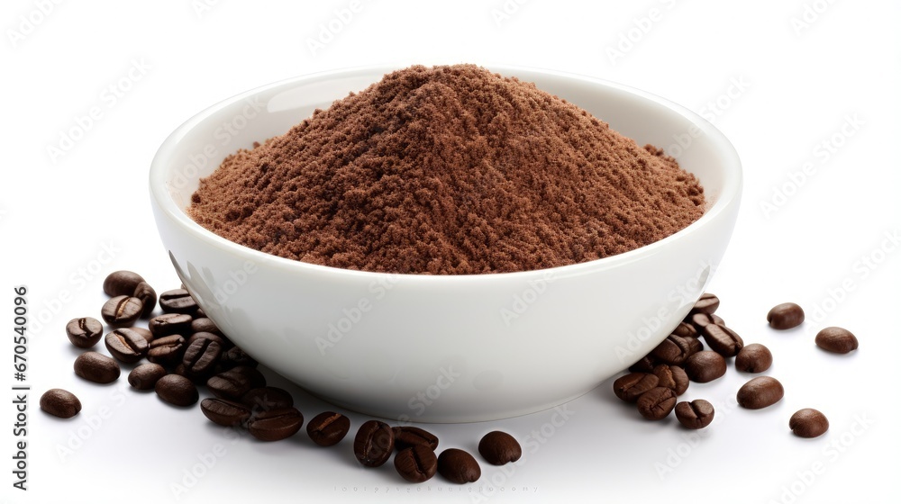 Bowl of ground coffee and beans isolated on a white background. Bowl of ground coffee and beans isolated on a white background.