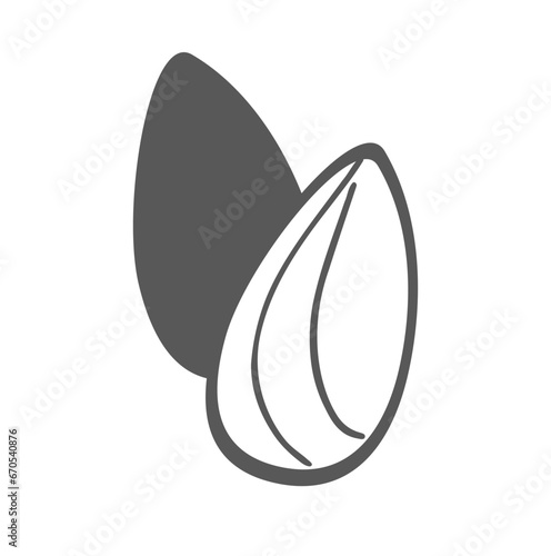 Peeled and raw sunflower seeds icon. Line and silhouette pictogram. Vector illustration isolated on white background. For web sites, label, tag, oil packaging design, logo template, button, mobile app