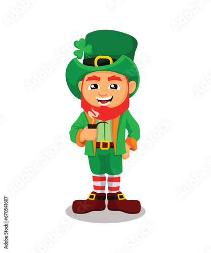 Kawaii Leprechaun Holding Cigar Pipe For St Patrick's Day