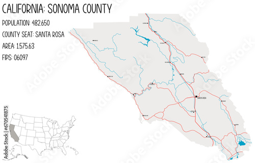 Large and detailed map of Sonoma County in California  USA.