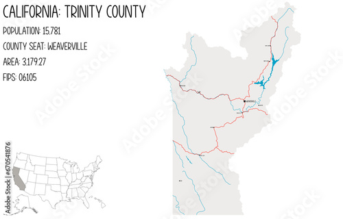 Large and detailed map of Trinity County in California, USA. photo