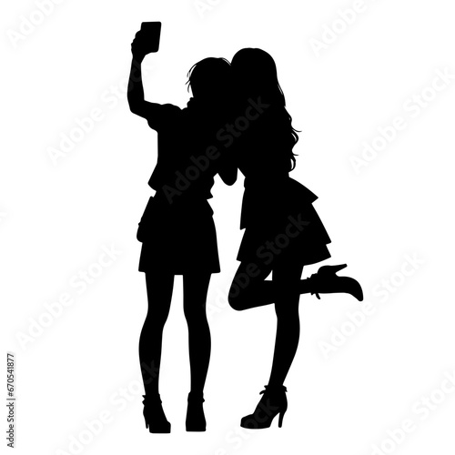 Silhouette of Two girls taking a selfie. vector illustration