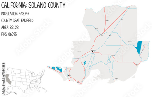 Large and detailed map of Solano County in California, USA. photo